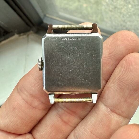 Vintage 30’s Elgin IWC Case 15 Jewels Manual Wind Square Watch Steel FOR PARTS - Picture 9 of 12